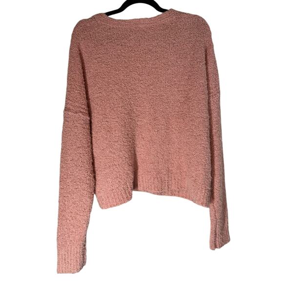 Free People Finders Keepers V Neck Boucle Sweater Blush Pink Medium Cozy Warm - Picture 8 of 9